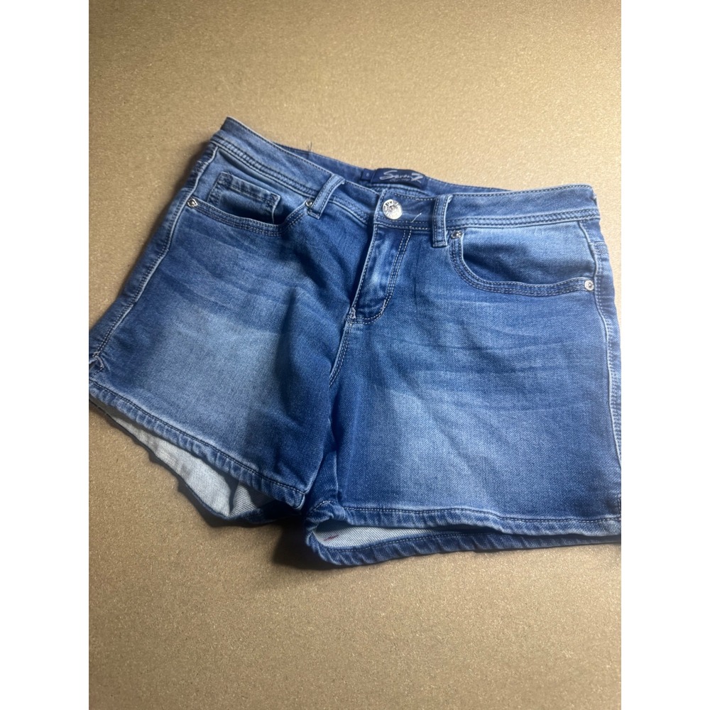 Seven7 Womens Medium Wash Denim Shorts Size 8 Embroidered Back Pockets Casual